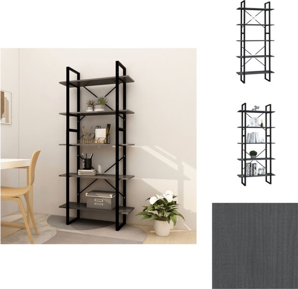 vidaXL Bücherregal 5 Fächer Grau 80x30x175 cm Massivholz Kiefer - Bücherregale & Bücherschränke