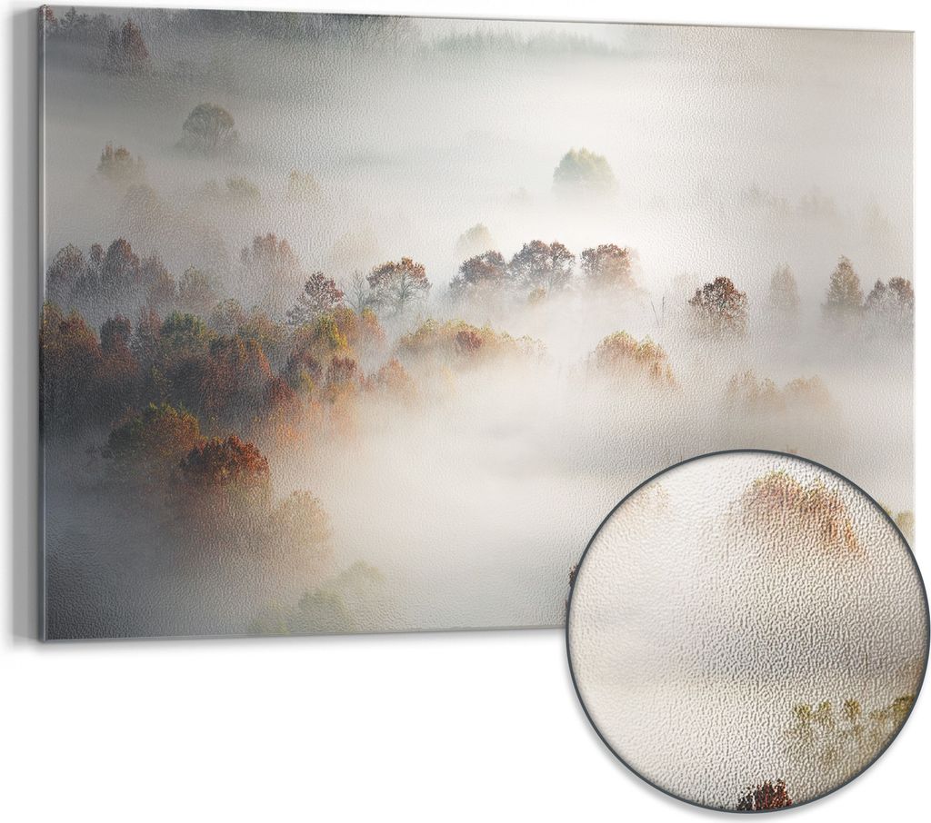 DEQORI Magnettafel Metall 60x40 cm 'Morgendlicher Nebelwald' Whiteboard Pinnwand Büro