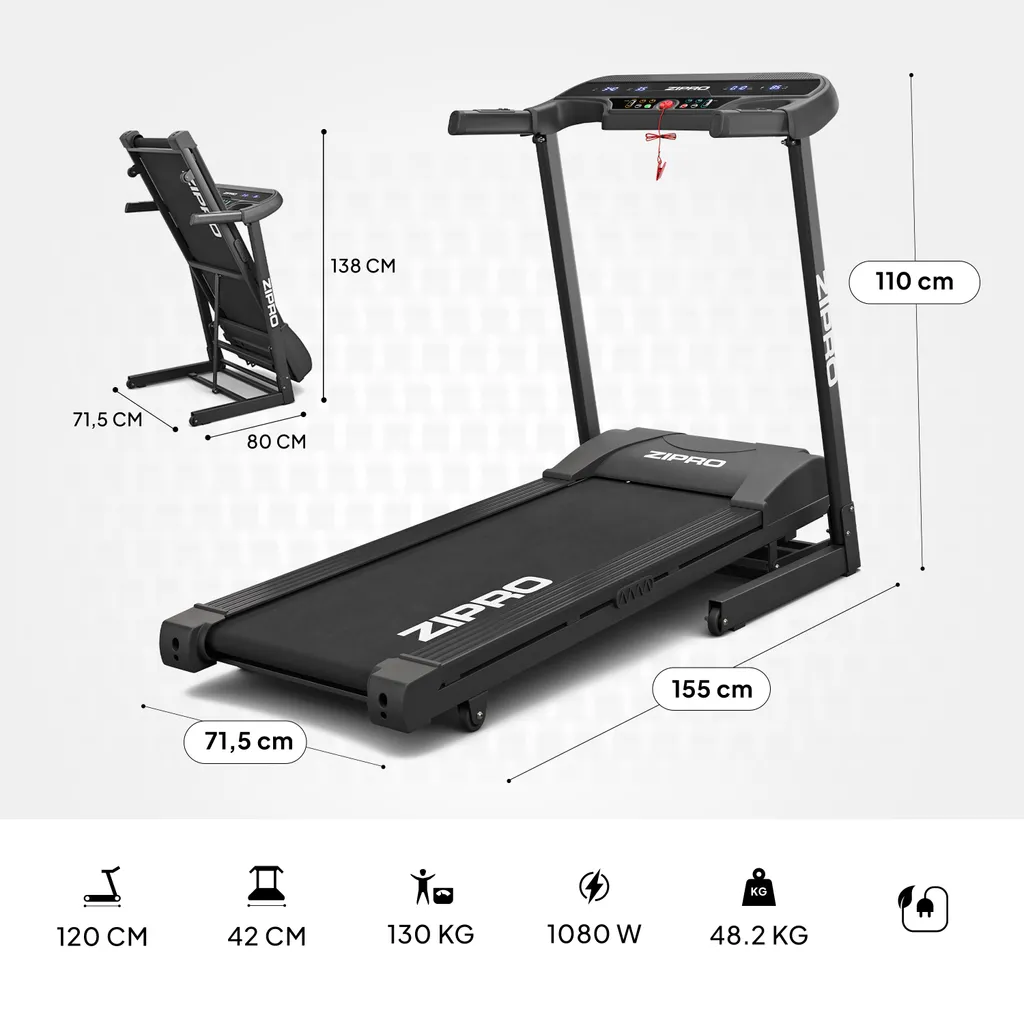 Tapis de course compact Zipro Pulse amorti ajustable et écran LCD - 8