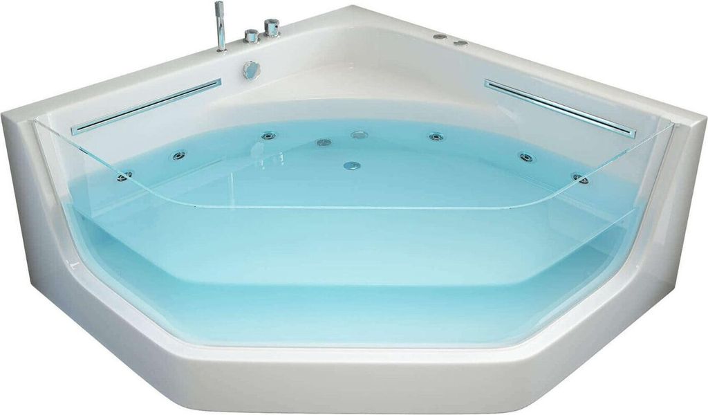 XXL Luxus LED Whirlpool Badewanne Glas + Lichttherapie 150x150 für 2 Pers. NEU