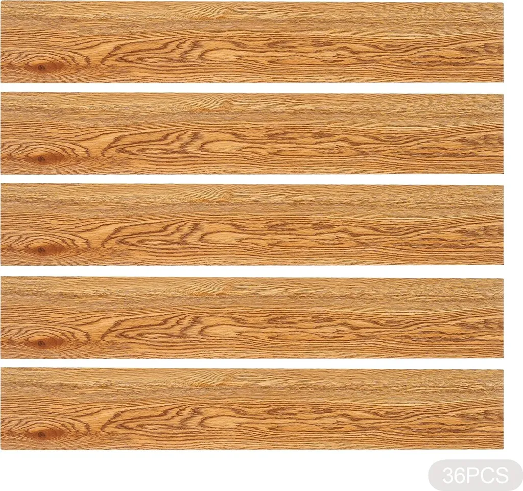 Autocollants de sol marron effet bois moderne, lot de 36 dalles PVC
