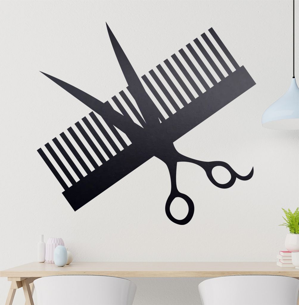Kamm und Schere Wandtattoo in 6 Größen - Wandaufkleber Wall Sticker - Dekoration, Küche, Wohnzimmer, Schlafzimmer, Badezimmer