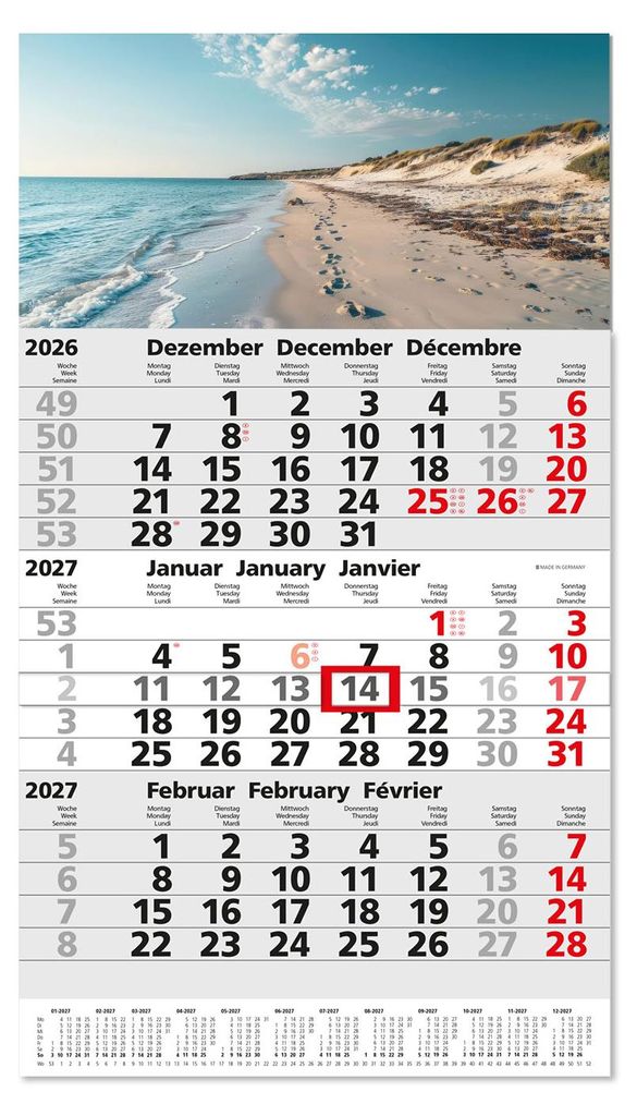 Timr 3-Monatskalender 2027 Jahresübersicht - 53cm - Motiv Produktbild 