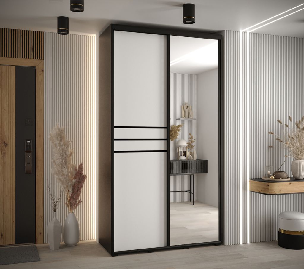 Kleiderschrank YVONA 11 - 130/45 cm, schwarz / weiß / schwarz