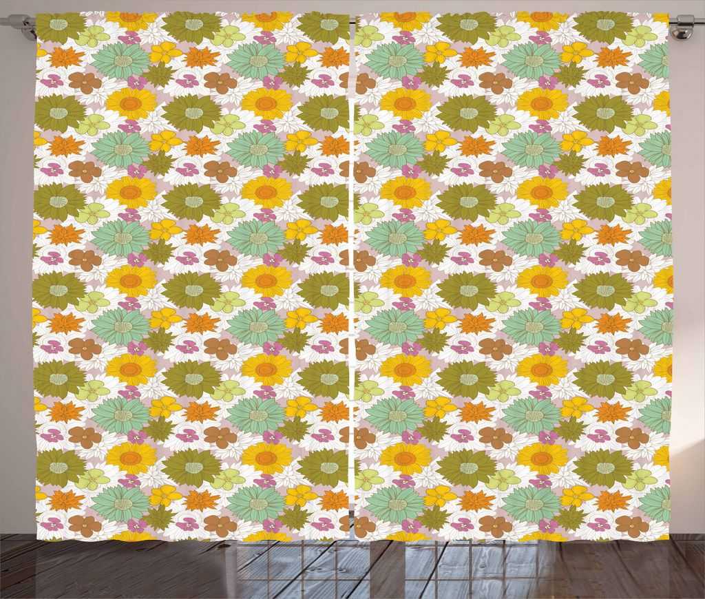 ABAKUHAUS Blume Rustikaler Gardine, Retro frisches Natur-Thema, Schlafzimmer Kräuselband Vorhang mit Schlaufen und Haken, 280 x 225 cm, Mehrfarbig