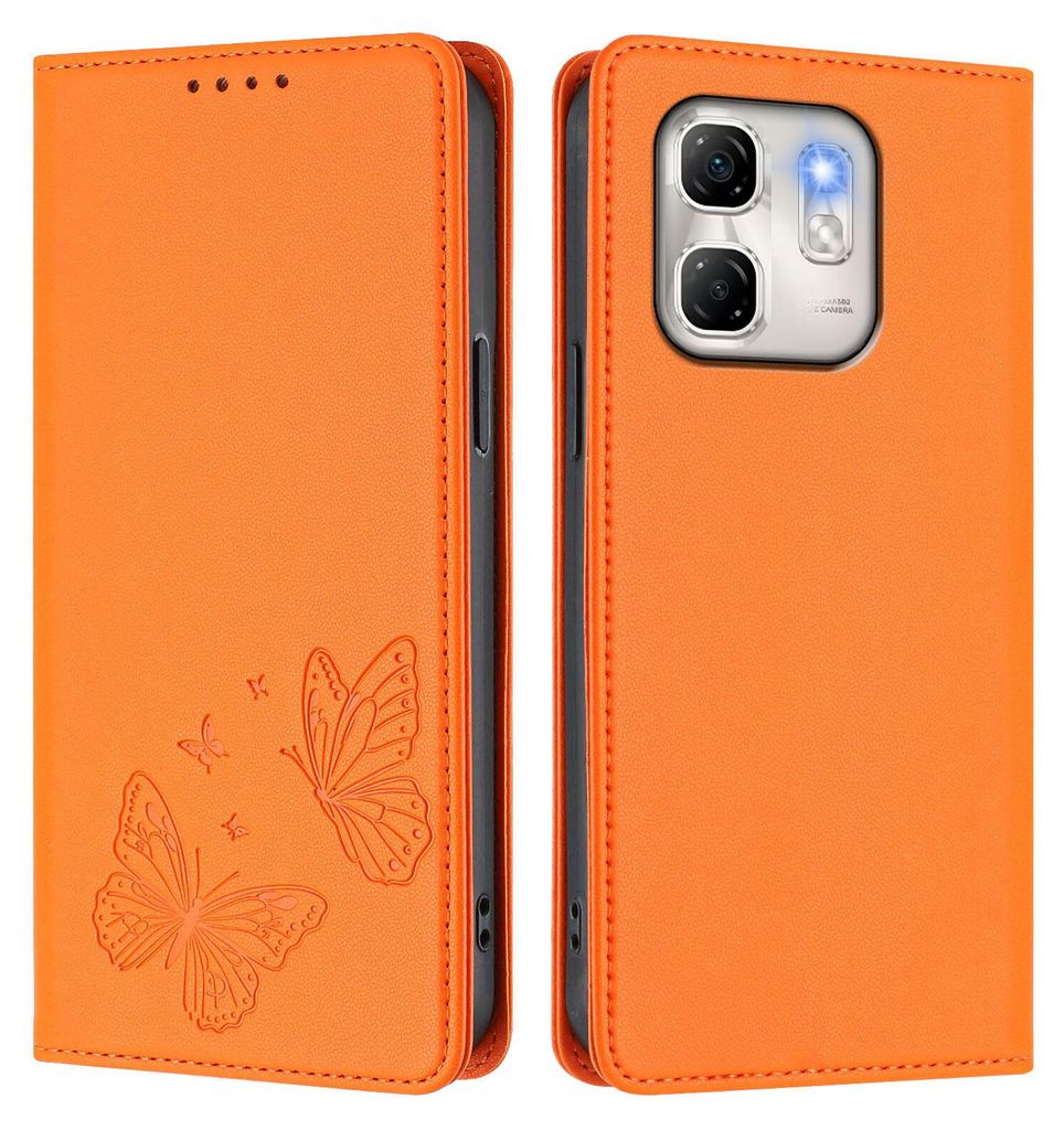 Lederhülle für Infinix Hot 50i /Smart 9 /Smart 9 HD, Schmetterling Prägung Leder Brieftasche Schutzhülle mit Ständer Orange