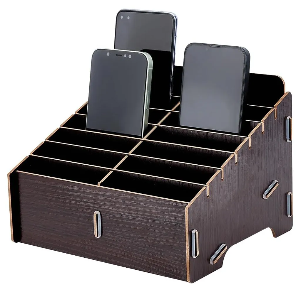Station de rangement bois 14 fentes amovibles pour téléphones mobiles