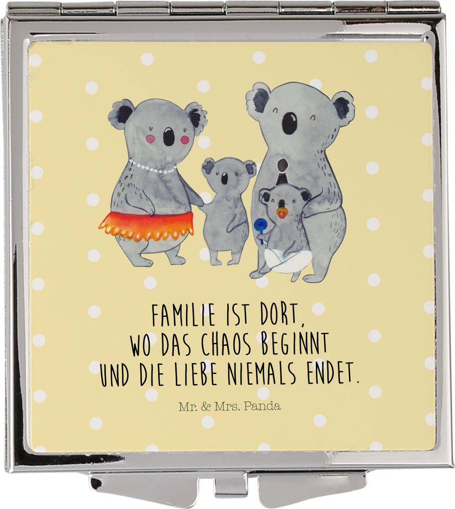 Mr. & Mrs. Panda Schminkspiegel Koala Familie - Gelb Pastell - Geschenk, Kleiner Spiegel, Kinder, Mini, Kosmetikspiegel, Klappspiegel, Mama, Handsp...