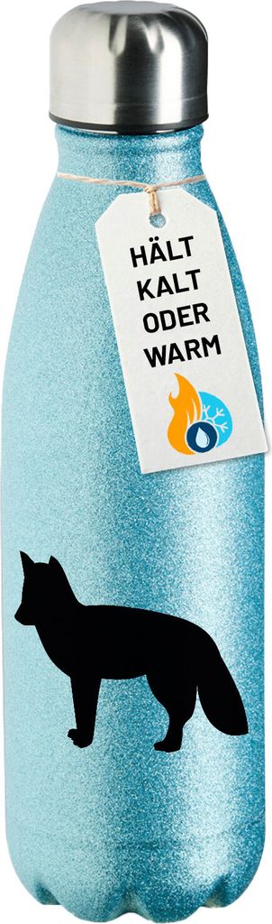 Huuraa Trinkflasche Fuchs Silhouette 500ml Blue Edelstahl Wasserflasche Trinkflasche Geschenkidee