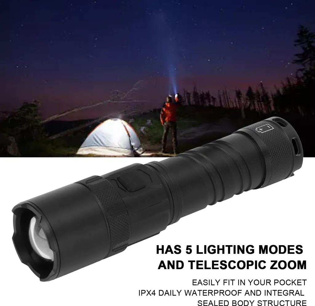 Lampe de randonnée LED rechargeable focus ajustable pour extérieur