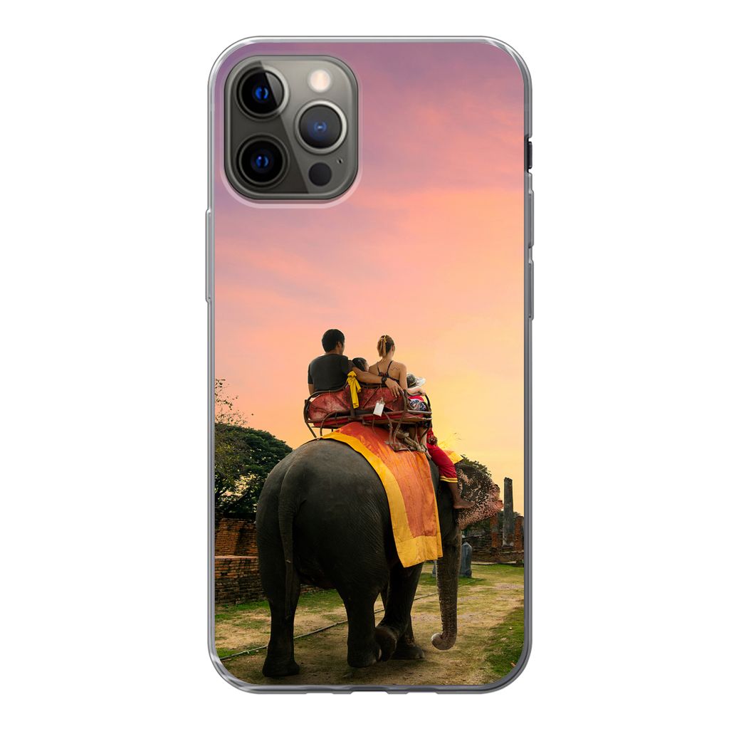 MuchoWow Handyhülle Schutzhülle Hülle für iPhone 12 Pro Elefant - Tiere - Dorf - Natur Silikon Softcase Handy Hülle - Abdeckung