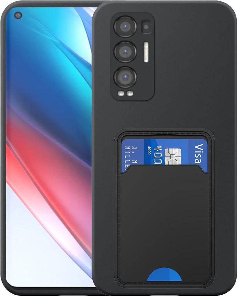 Geeignet für Oppo Find X3 Neo Phone Case mit TPU Kartenhalter - Flexible Back Cover Case Silikon TPU mit Cardslot - Schwarz - Smartphonics