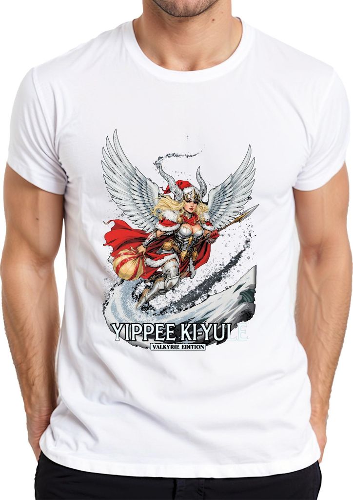 YIPPEE KI-YULE Valkyrie Weihnachten Wikinger Flügel Lustig Herren T-Shirt, Weiß, XXL