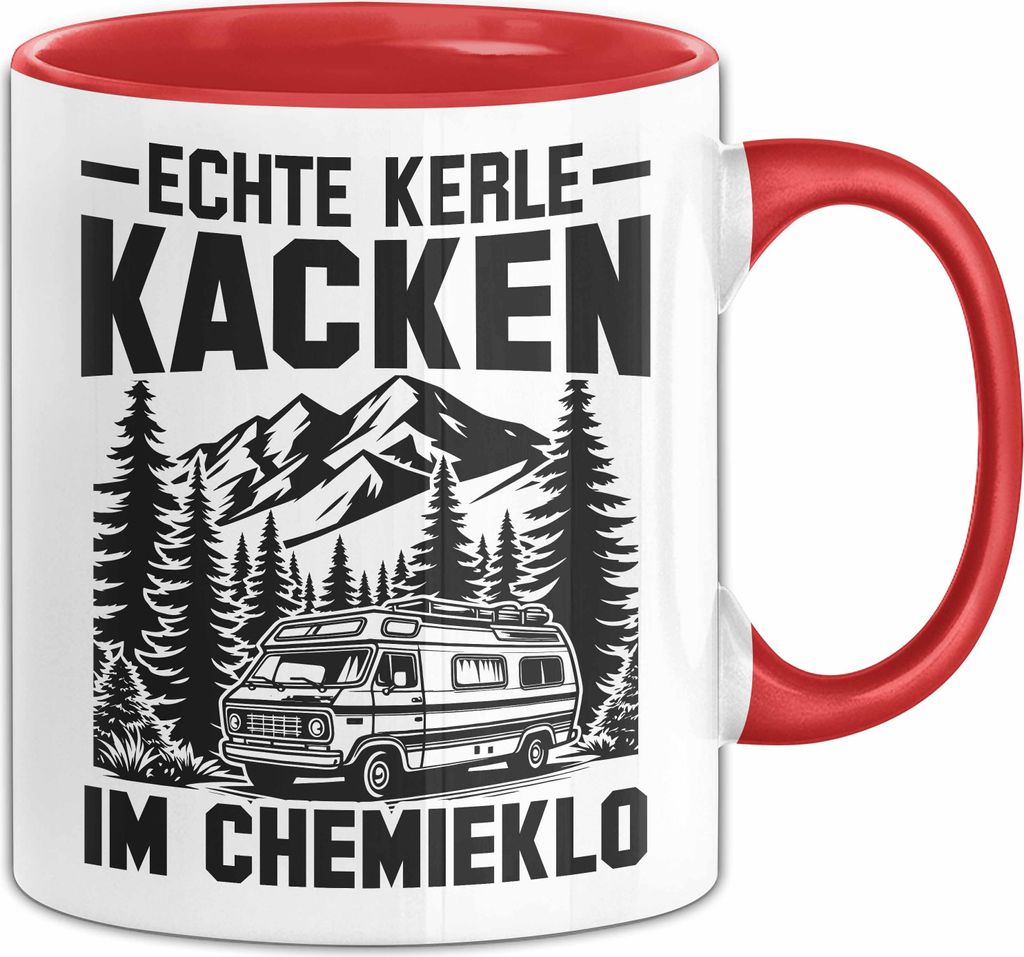 Camper Tasse Geschenk Wohnwagen Echte Kerle Kacken Im Chemieklo Geschenkidee Rentner Geburtstag Weihnachten Kaffee-Becher (Rot)