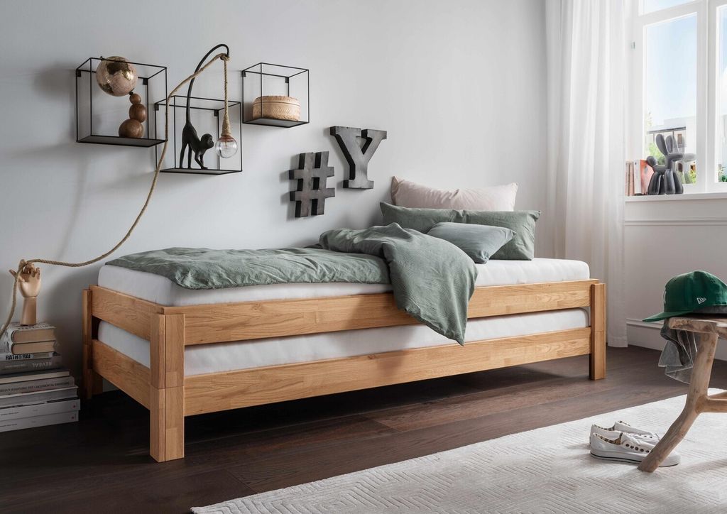 Stapelbett Denver Einzelbett 90 x 200 cm Wildeiche Natur