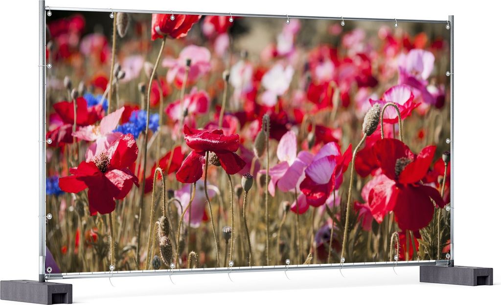 Wallario XXL Outdoor-Poster für Garten oder Balkon, Motiv Mohnblumen am Rande eines Feldes, in ca. 340 x 173 cm