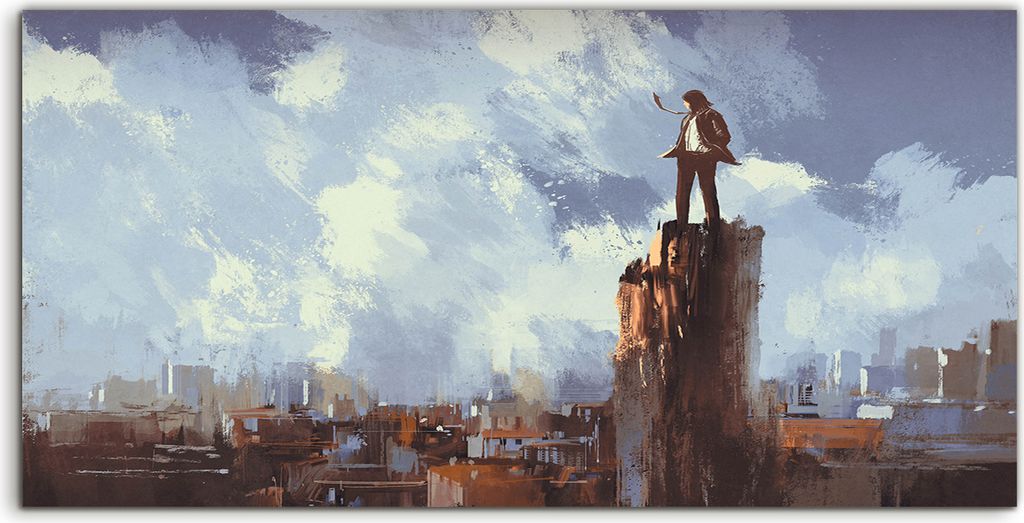Coloray Acrylbild 100x50 Wandbild Acrylbilder Foto Mann schaut auf die Stadt Malerei