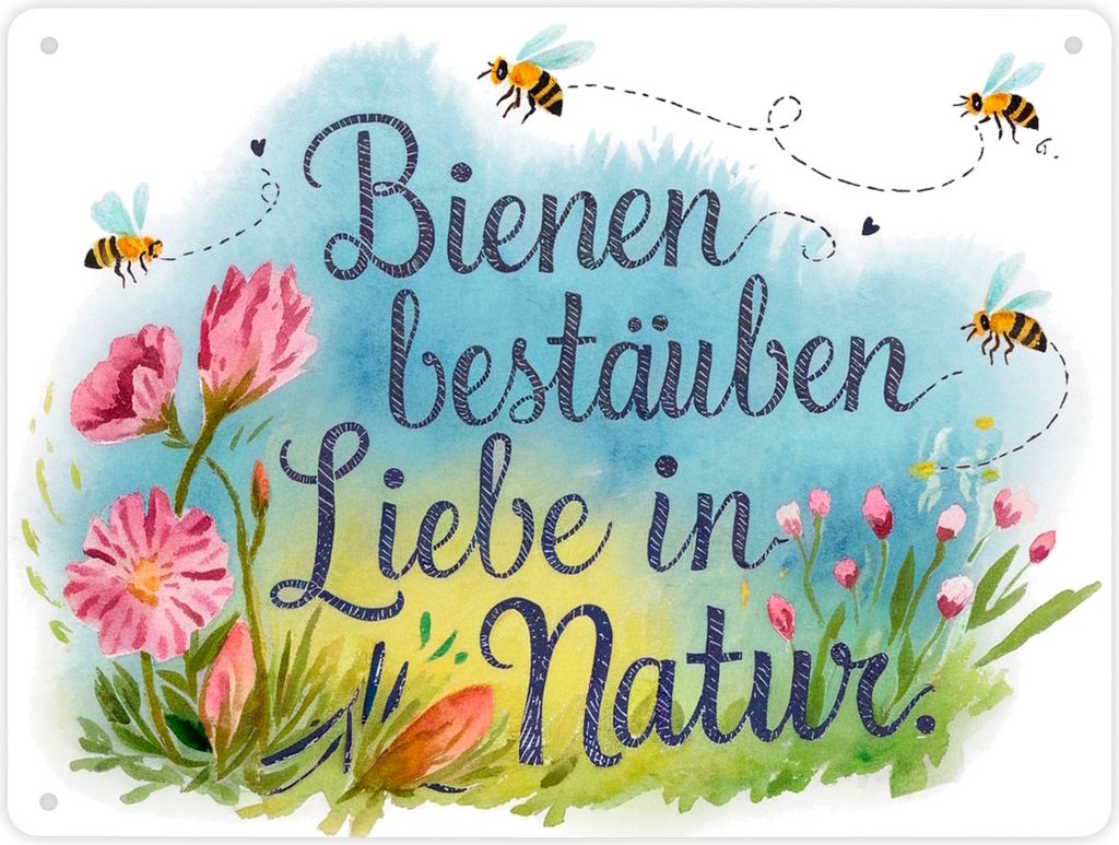 Bienen bestäuben Liebe in die Natur Metallschild XL in 21x28 cm