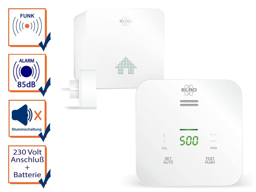 LuftqualitätsmessungsSet - CO2 Melder und K2 Basisstation für ELRO Connects