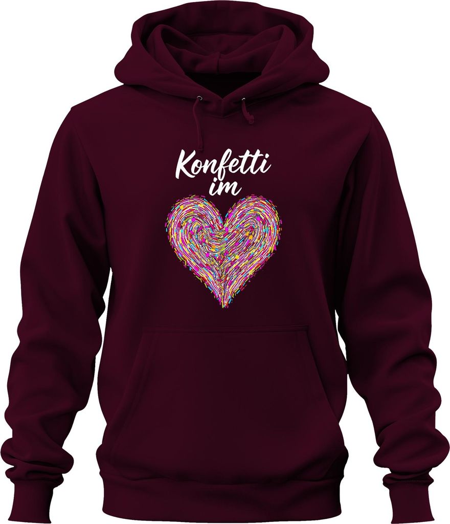 Konfetti Herz bunt Liebe Party Geburtstag Geschenk Valentinstag Uni Hoodie Kapuzenpullover, Burgundy, XXL