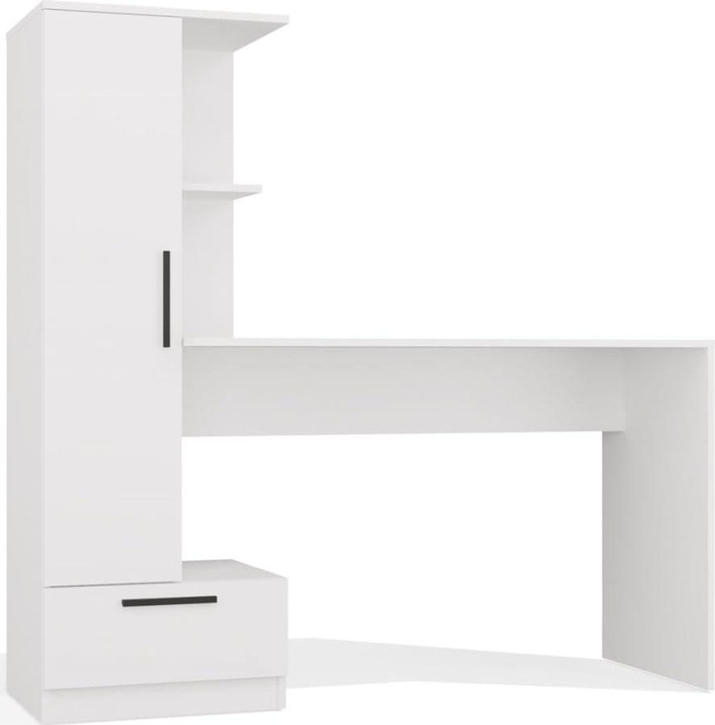 BDW, Schreibtisch mit Regal, 143×140×50 cm, Schublade, Cosmo, Weiß