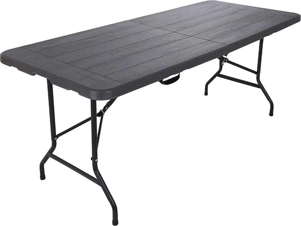 Tavolo da esterno Rebecca Mobili Betel 74x180x75 Plastica Acciaio Grigio scuro Nero Moderno Assemblato