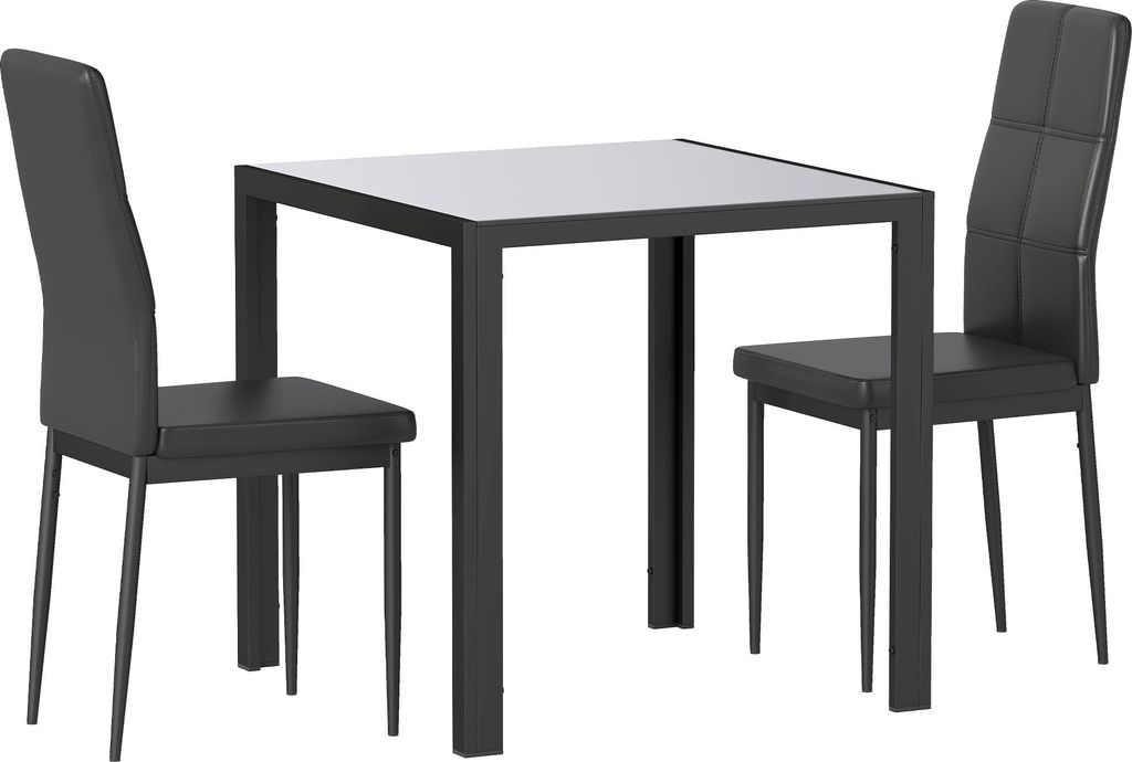 Essgruppe Esstisch mit 2 Stühlen Platzsparend Esszimmergruppe Sitzgruppe Schwarz