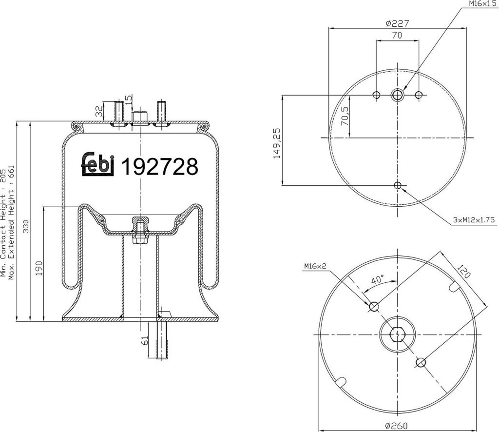 FEBI BILSTEIN Luftfederbalg 192728 Hinten Links für FORD CARGO II 315mm 260 227mm