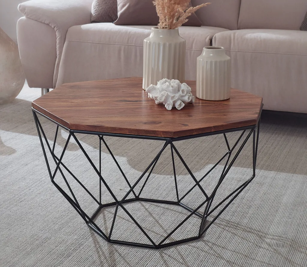 Tavolino da Salotto FineBuy 56x40x56 cm Sheesham Massiccio Moderno