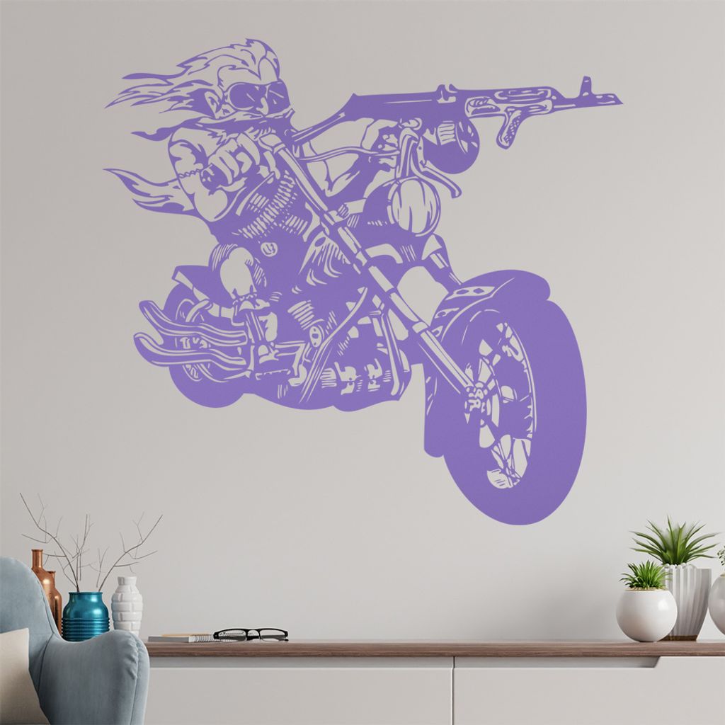 Biker AK 47 Wandtattoo in 6 Größen - Wandaufkleber Wall Sticker - Dekoration, Küche, Wohnzimmer, Schlafzimmer, Badezimmer