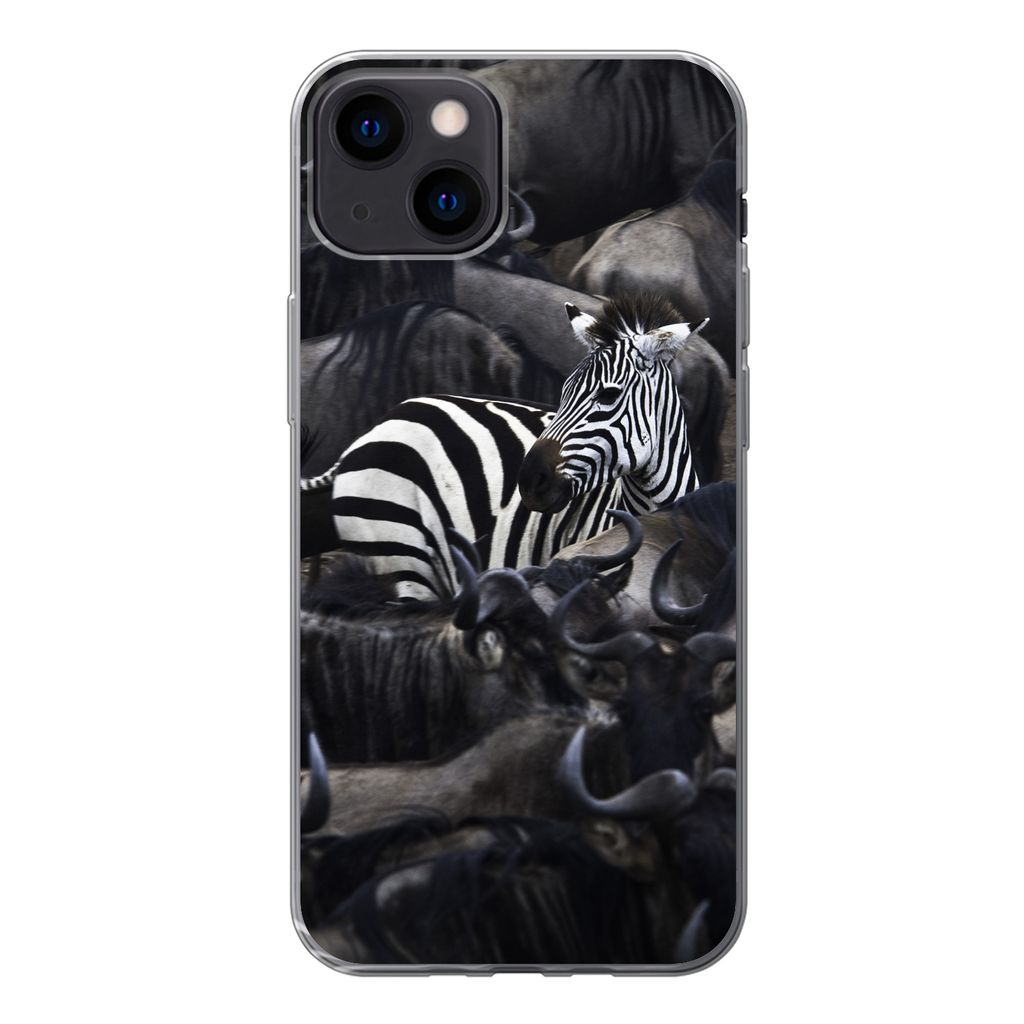 MuchoWow Handyhülle Schutzhülle Hülle für iPhone 13 Zebra - Büffel - Braun Silikon Softcase Handy Hülle - Karteninhaber