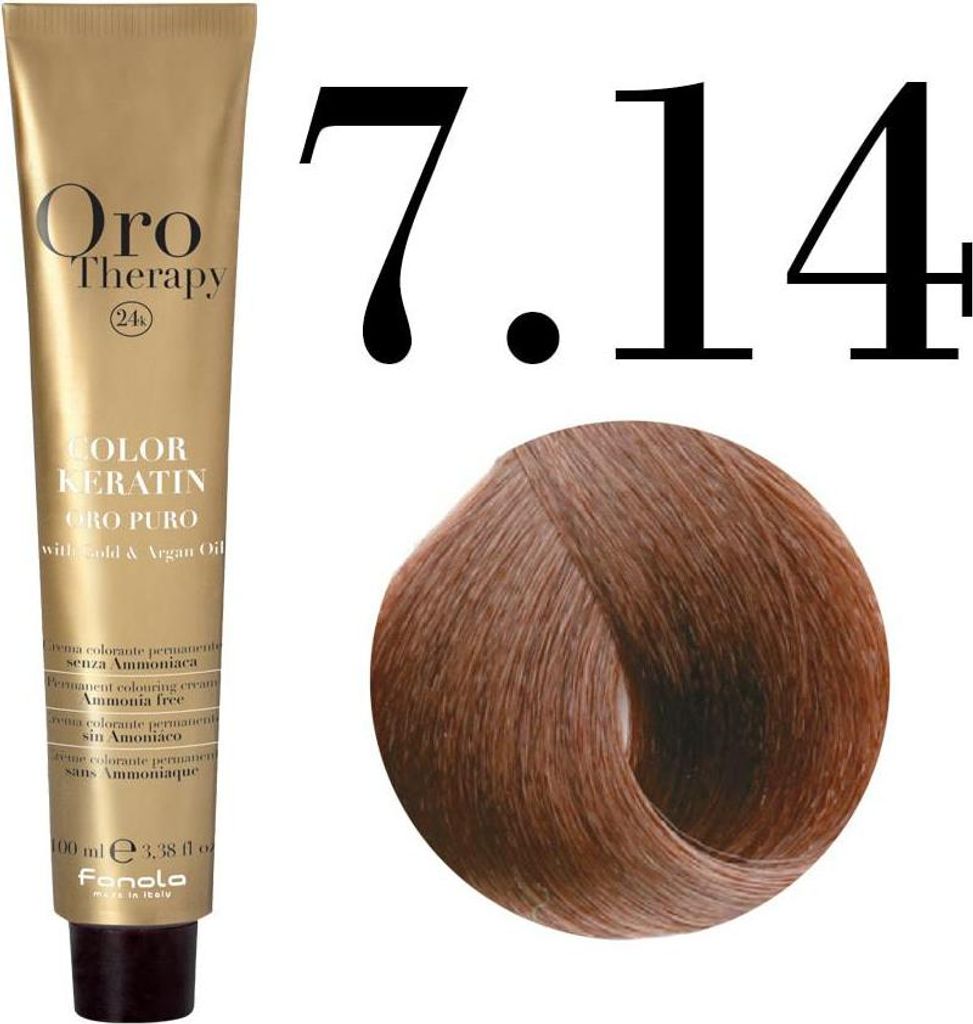 Fanola Oro Therapy 7.14 Hazelnut, Braun, Hazelnut, Frauen, 100 ml, Alle Haare, Farbspeichernd, Lang anhaltend, Glanz, Weichmachend