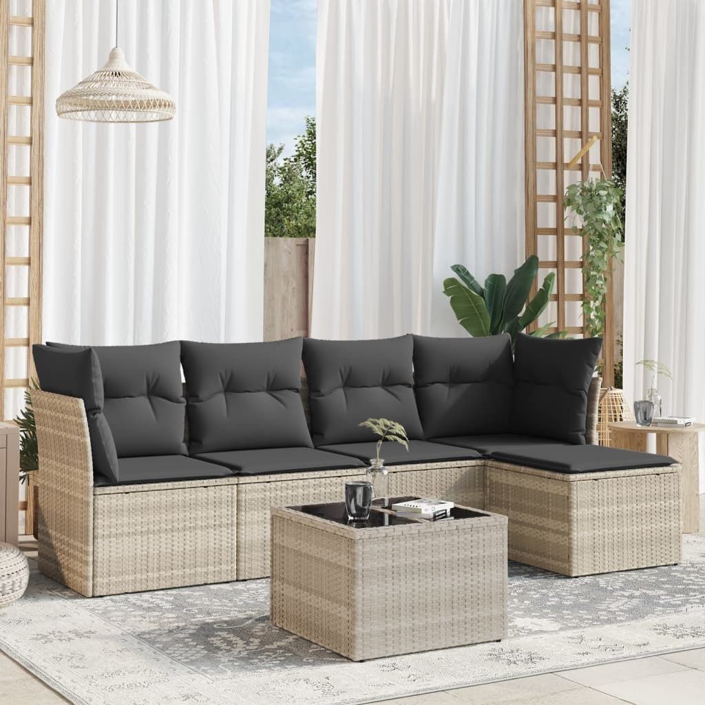 Maison Exclusive - 6-tlg. Garten-Sofagarnitur mit Kissen Hellgrau Poly Rattan