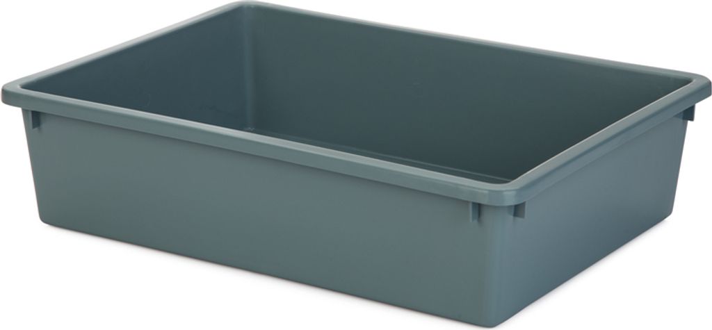 A gray plastic litter box is shown from a slightly elevated angle against a white background.