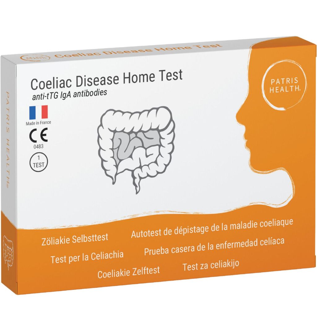 A product box for a coeliac disease home test kit.