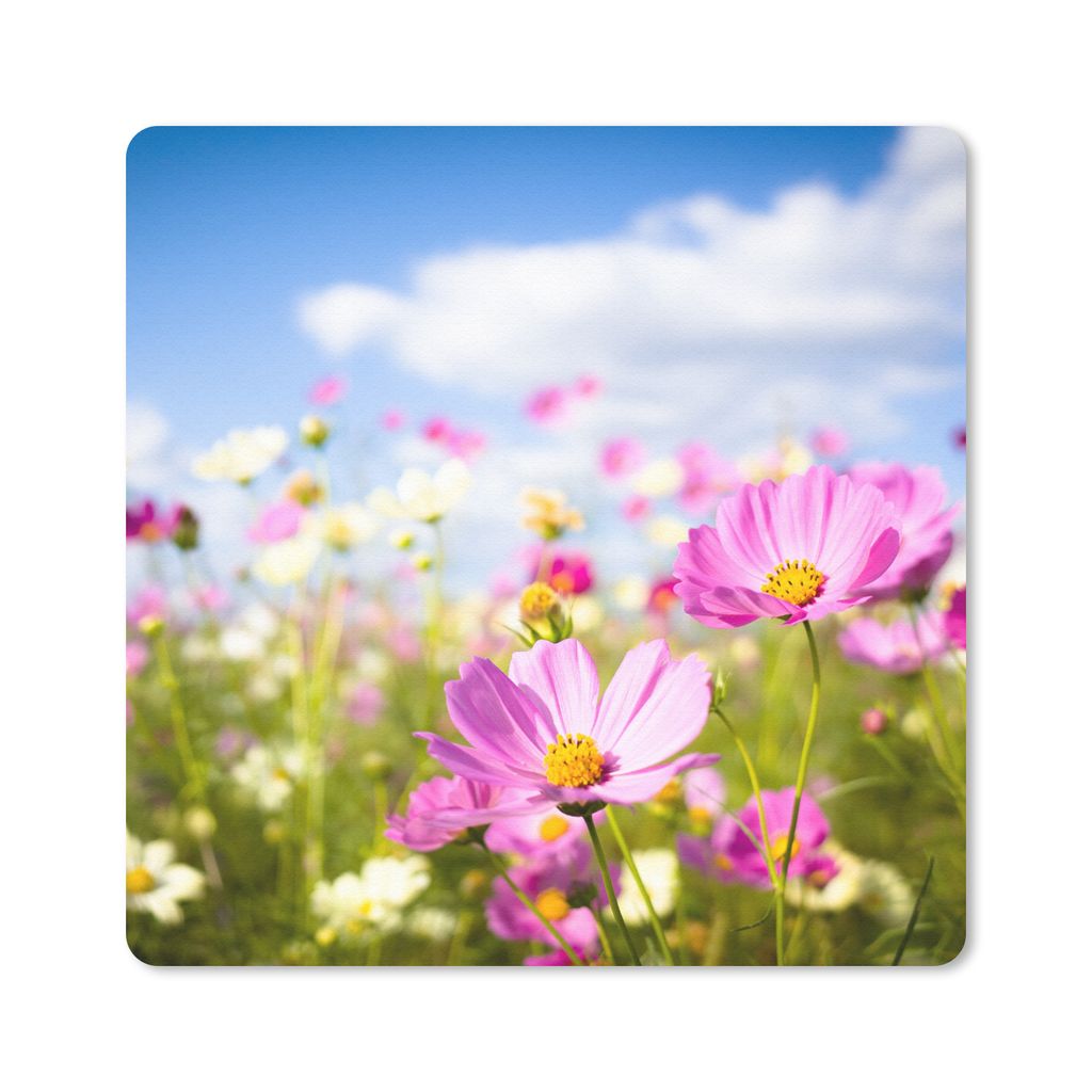 MuchoWow Mauspad Mousepad Blumen - Wiese - Lila - Gras - Weiß - Wolken - Blau 30x30 cm - Mousepads - Maus Mat - Pad - Mausunterlage - Gaming