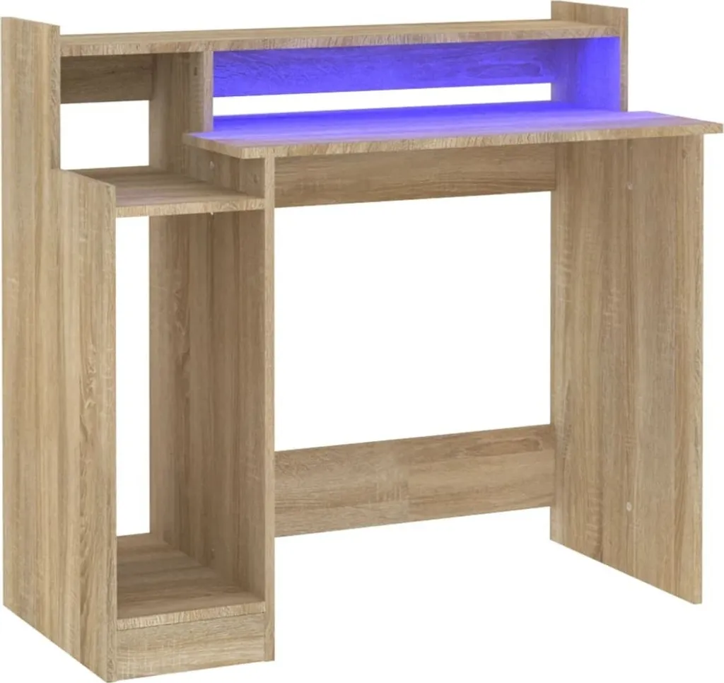 SYFAX™ Scrivania Multistrato Rovere Sonoma 97x45x90cm con Luci LED