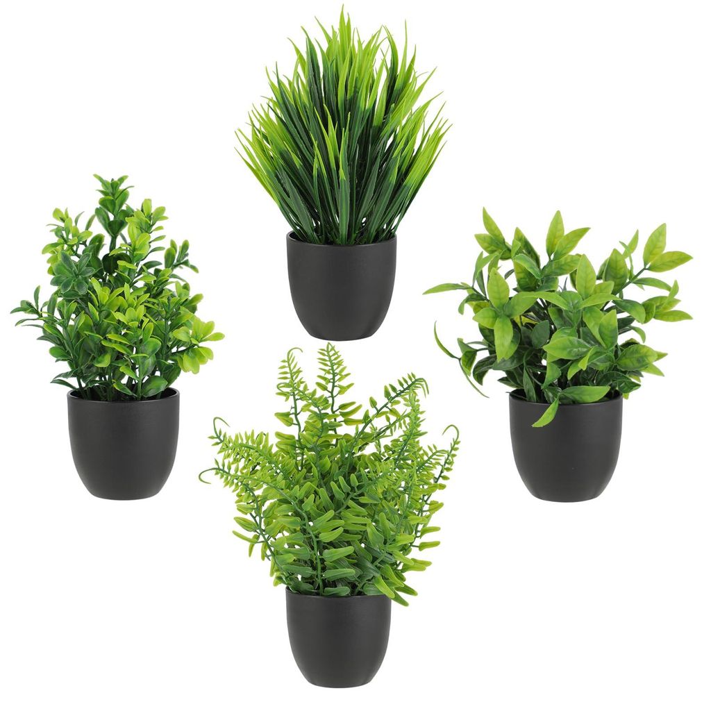 Set mit 4 künstlichen Topfpflanzen – künstliche Pflanzen für ein stilvolles Interieur – Kunststoffpflanzen mit naturgetreuem Aussehen – de...
