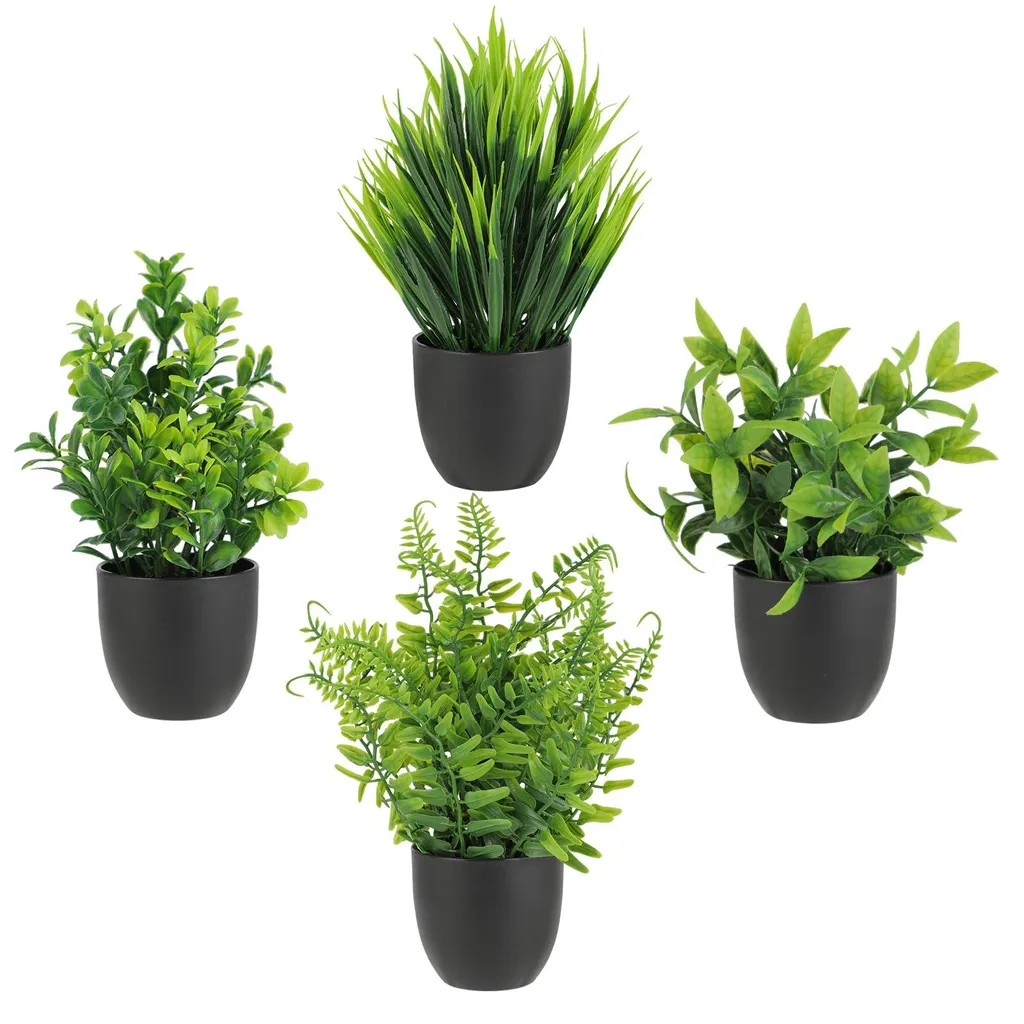 Petites plantes artificielles aspect réel et durables, lot de 4 pots