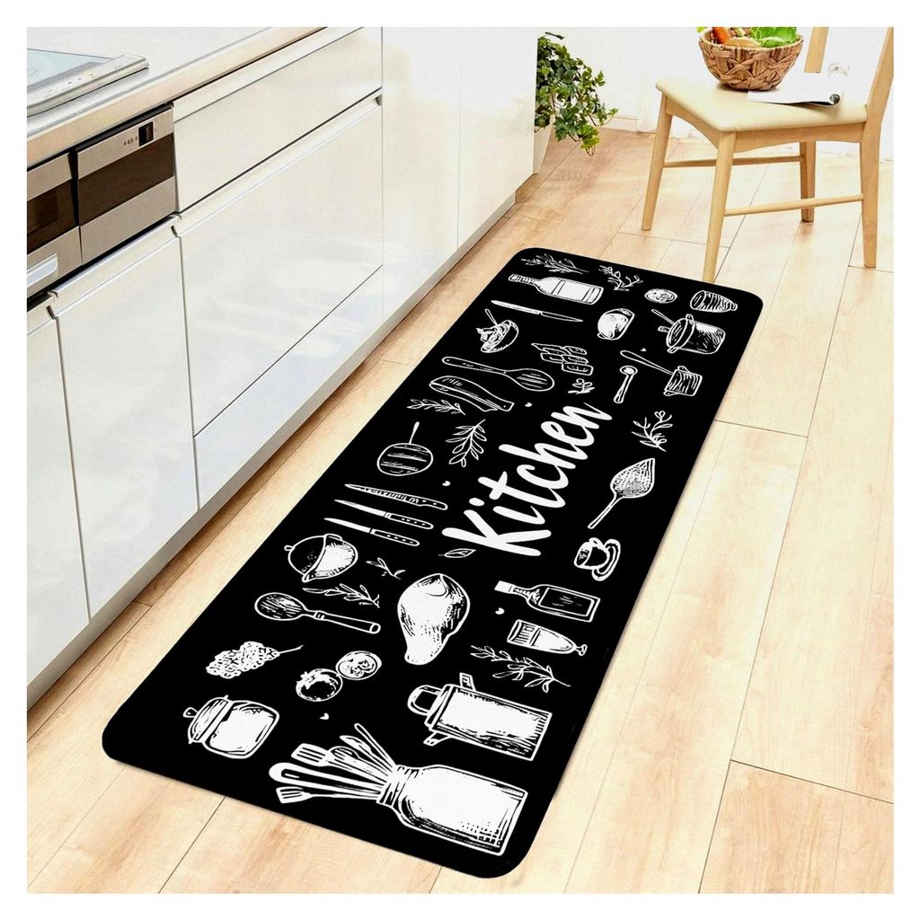 Flurteppich rutschfest 60x180cm Küchenläufer waschbar schmutzabweisend saugfähig modern für Küche Innenbereich, Schwarz