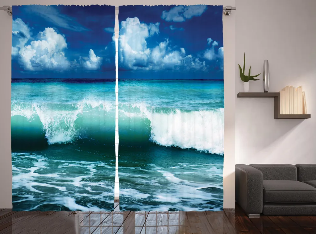 Rideau Ocean anti-regard bleu aqua 280x225cm pour grandes fenêtres salon