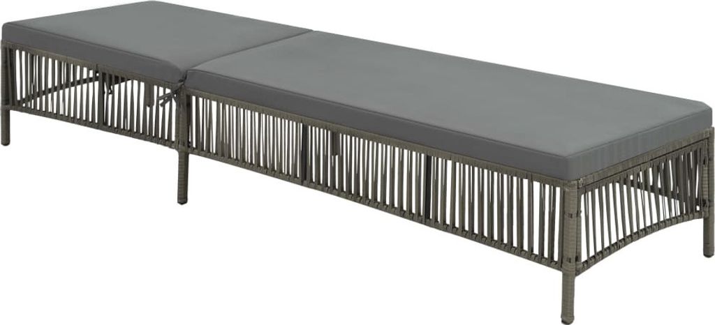 The Living Store Sonnenliege mit Auflage Poly Rattan Grau