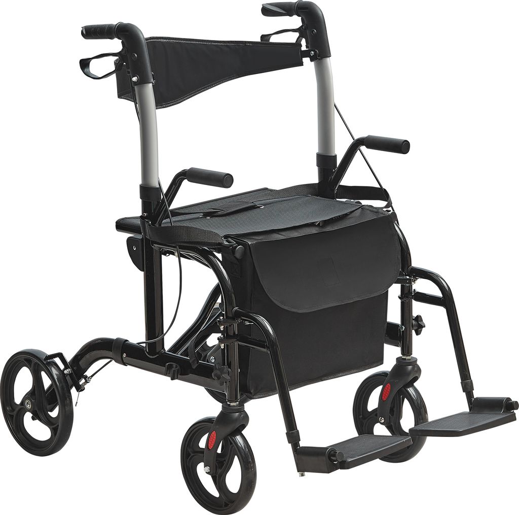 VEVOR 2-in-1 Rollator und Transportstuhl zusammenklappbare Rollator-Rollstuhl-Kombination und Fußstützen leichter Aluminium-Rollator mit verstell...