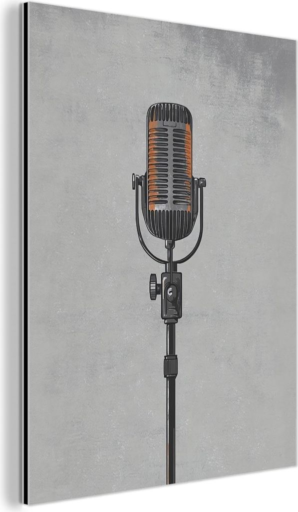 MuchoWow Wanddekoration Metall Metallbild Wandkunst 60x80 cm Mikrofon - Vintage - Illustration - Grau MuchoWow Aluminium Gemälde - Wanddekoration ...