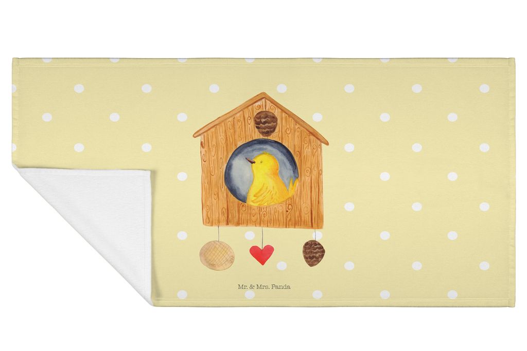 Mr. & Mrs. Panda Frotteehandtuch Vogelhaus Home - Gelb Pastell - Geschenk, Handtuch, Vogel, Umzug, gesichtstuch, gesichtshandtuch, Sweet, Haus, Hau...