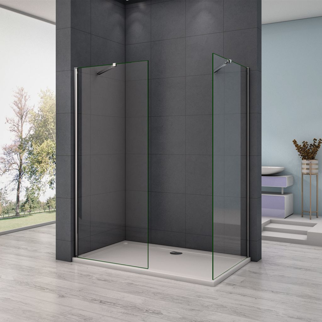 80X200cm+130X200cm Walk in Duschwand Klarglas 10mm ESG Sicherheitsglas Duschabtrennung