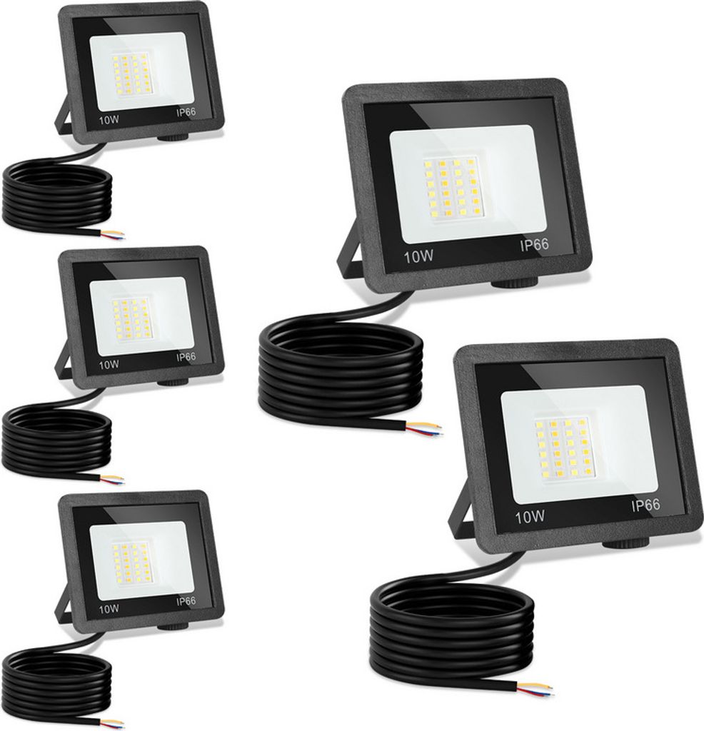 TolleTour LED Fluter LED Baustrahler 5X 10W 3 Farbe 3000/4000/6500K Floodlight mit IP66 Wasserdicht