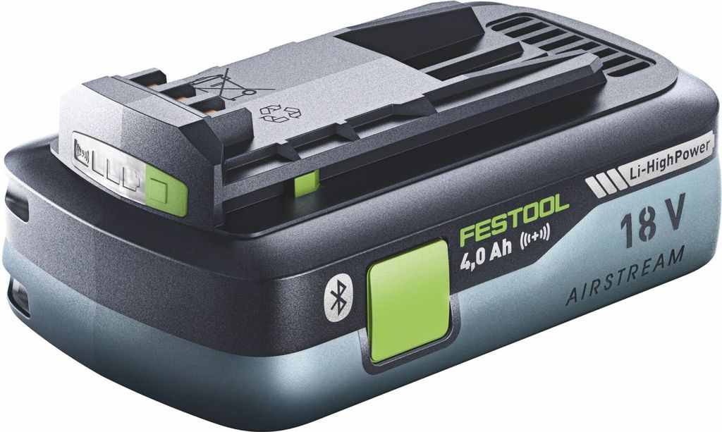 A studio shot of a Festool battery pack against a white background.
