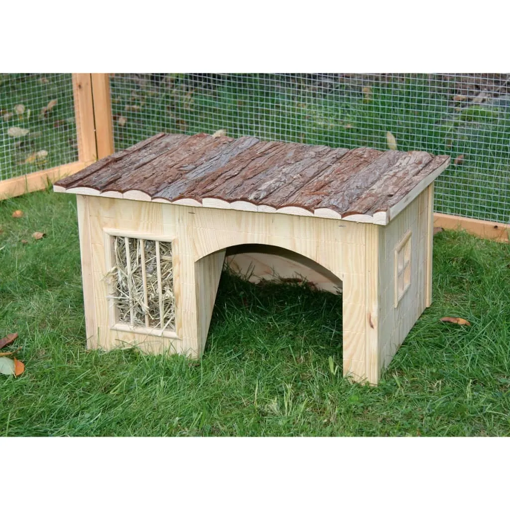 Maison rongeurs 2-en-1 avec râtelier foin en bois naturel 42 cm