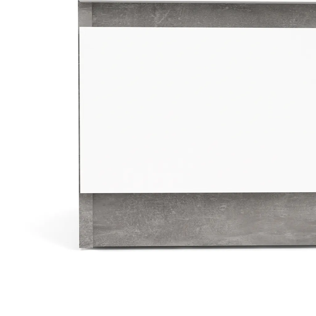 Commode basse Nada 3 tiroirs effet béton et blanc brillant pour salon - 7
